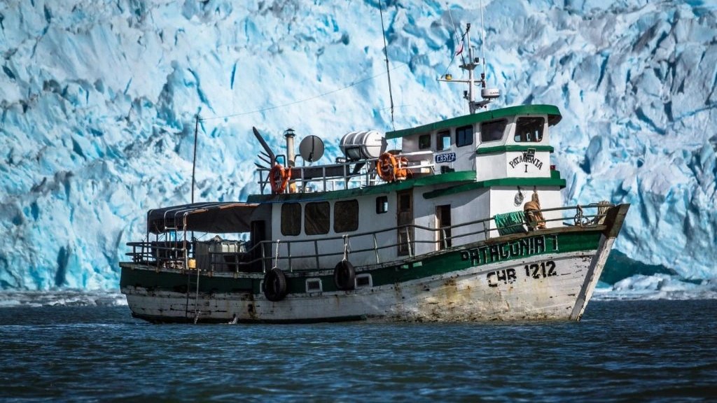 The boat Patagonia I in the fjords of Chilean Patagonia